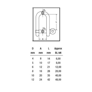 Shackle short with captive bolt D 8 mm A4