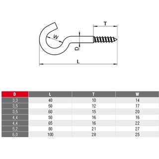 Screw hooks stainless steel V2A 3,5 x 60 mm A2