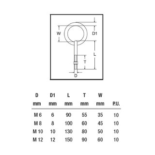 Eye bolt with metric thread and ring Stainless steel V4A M6 x 55 mm A4