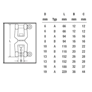 Swivel fork-fork Allen screw D8 mm A4 - V4A