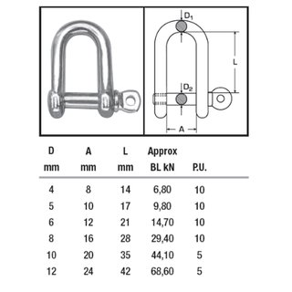 Shackle short W-PREMIUM made of stainless steel V4A D 12 mm A4