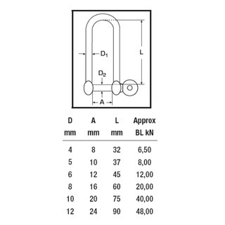 Shackle long stainless steel V4A D 4 mm A4