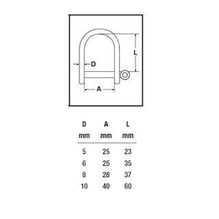 Shackle with large opening made of stainless steel V4A D 5 mm A4