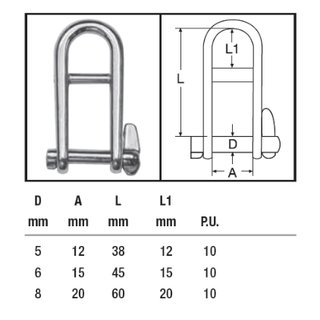 Key shackle with bar made of stainless steel V4A D 6 mm A4