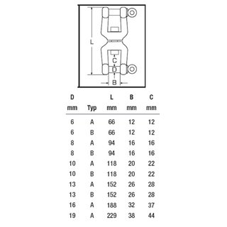 Swivel fork fork with wing screw D 6 mm A4 - V4A