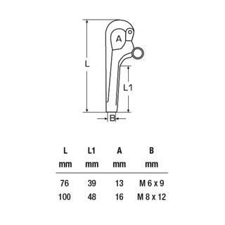 Pelican hook M8 stainless steel V4A A4