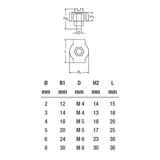 Wire rope clamps simplex stainless steel V4A A4 D= 2 mm A4 - rope clamps metal clamps stainless steel clamps rope fixations