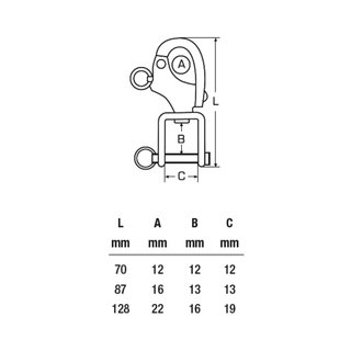 Snap shackle with swivel fork and bolt - L 87 mm A4