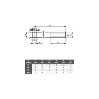 Clevises with female thread left stainless steel V4A A4 M8 - fork mount metal clevises swageless fork terminals