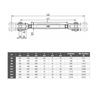 Eye tensioners fork/fork stainless steel V4A turned M5 A4 - cable tensioner turnbuckles