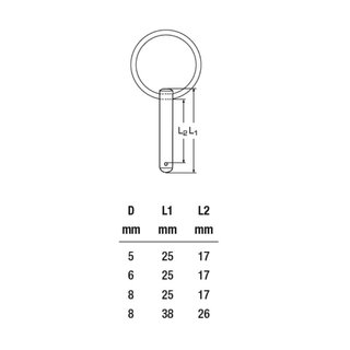 Socket pin stainless steel with ball lock and ring V4A 5 x 25 mm A4