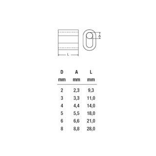 Press clamps oval copper nickel plated D8 mm A8,8 mm L28 mm - crimp terminals crimp connectors crimp tubes crimp sleeves compression pipes strangle clamps